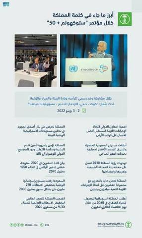 السعودية تستعرض جهودها المحلية والعالمية لحماية البيئة والمحافظة عليها في مؤتمر ”ستوكهولم + 50”