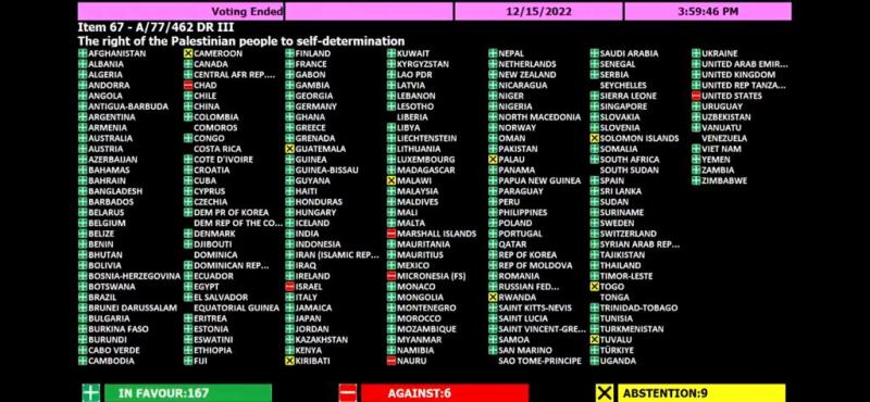 الجمعية العامة للأمم المتحدة تقر بأغلبية ساحقة حق الشعب الفلسطيني بتقرير مصيره