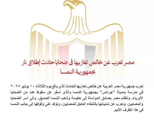 مصر تعرب عن خالص تعازيها فى ضحايا حادث إطلاق نار بجمهورية النمسا