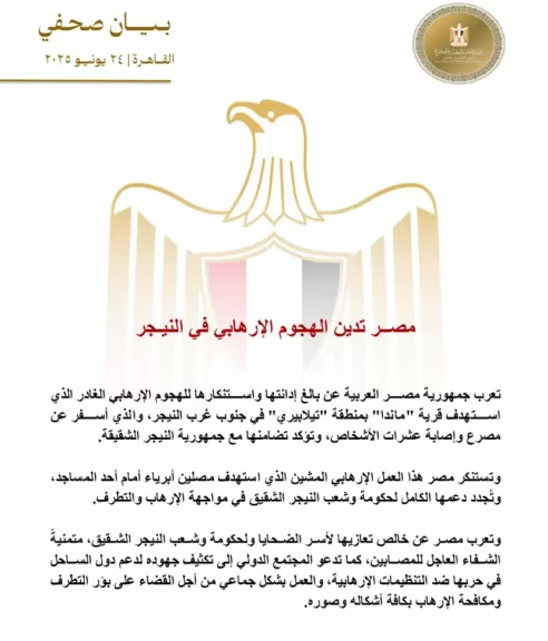 مصر تدين الهجوم الإرهابي في النيجر